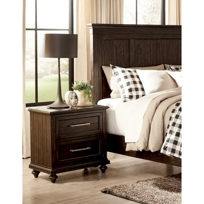 Driftwood Charcoal Finish Bedroom Set 3pc Bed and Two Nightstands