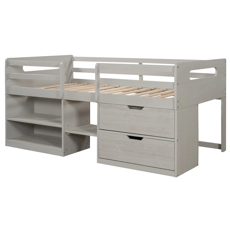 Twin Loft Bed with Shelves and drawers