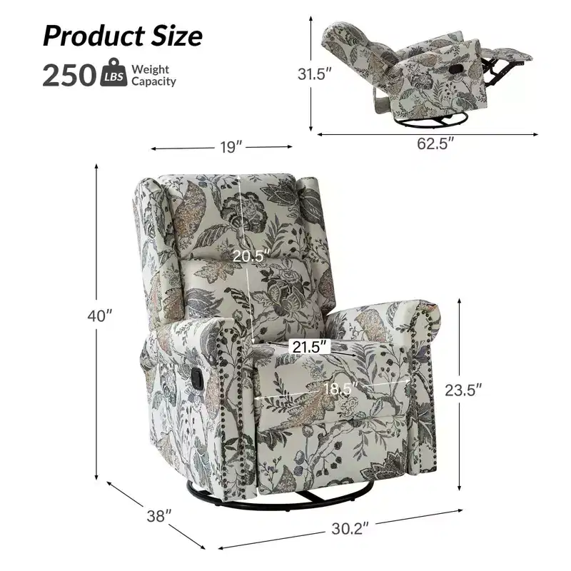 Helmut Manual Swivel Glider Recliner|HULALA HOME