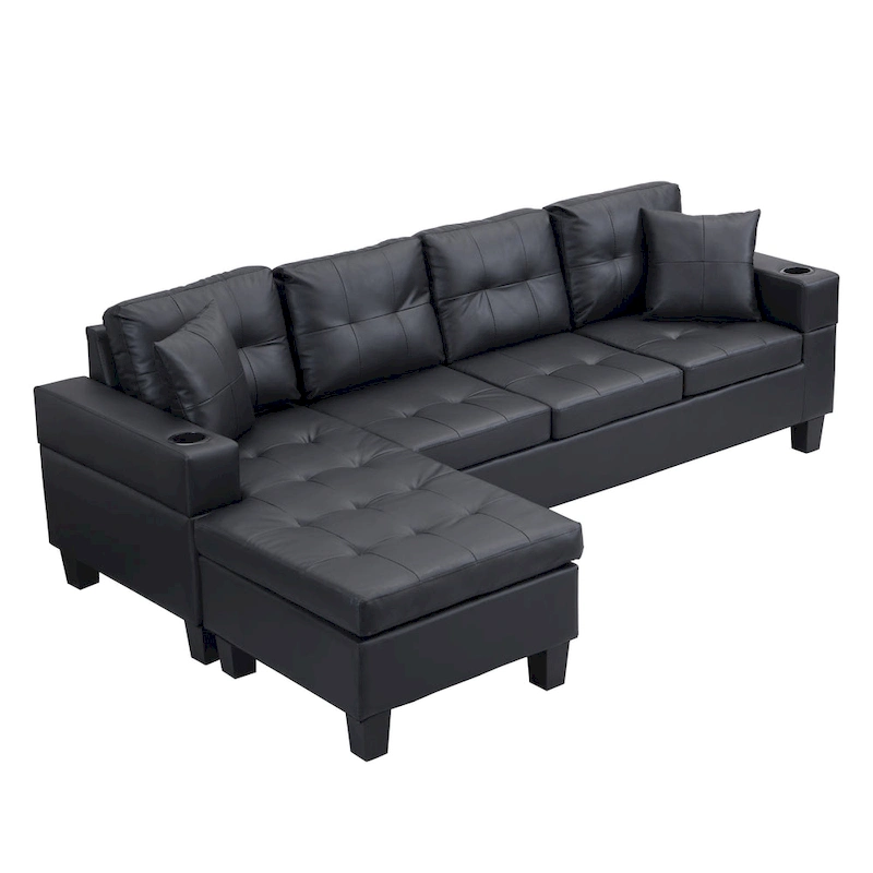 Modern Sectional Sofa Set with Cup Holders and Plush Cushions