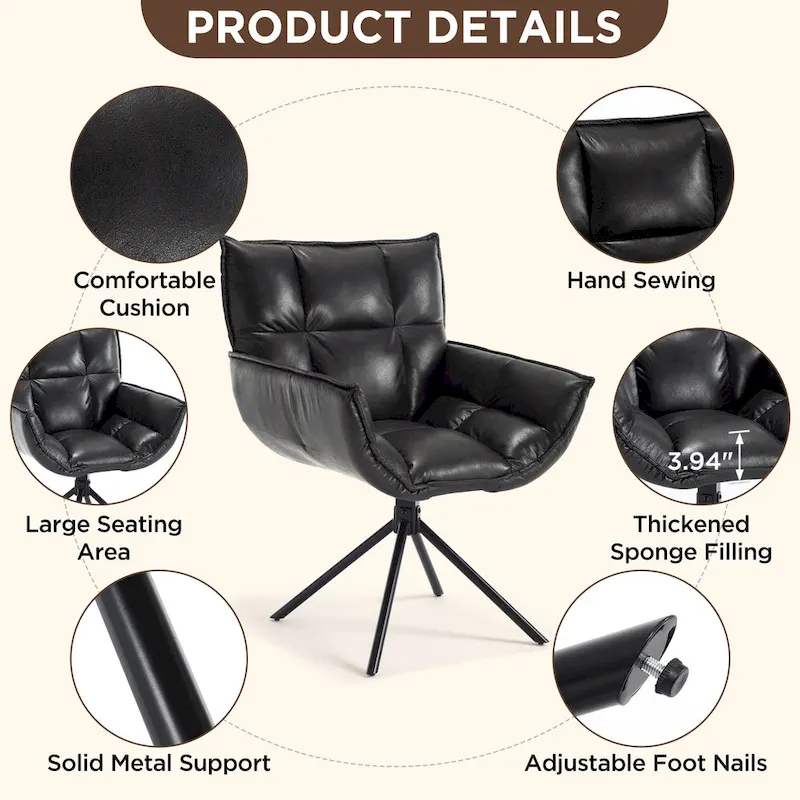 Faux Leather Upholstered Swivel Armchair Modern Home Office Chair