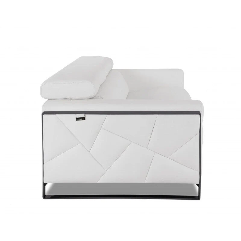 HomeRoots 89 White Italian Leather Sofa With Silver Legs - 35 H x 89 W x 43 D