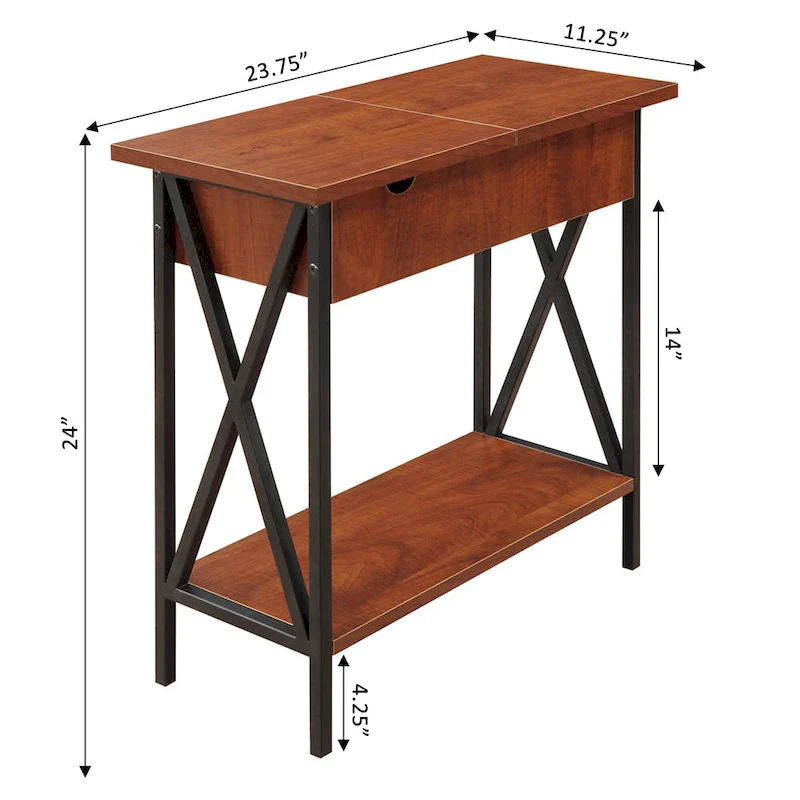 Convenience Concepts Tucson Flip Top End Table with Charging Station and Shelf