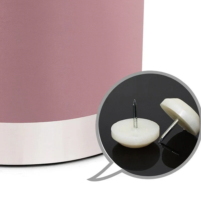 Adeco Vanity Upholstered Round Velvet Ottoman Footstool Silver Trim