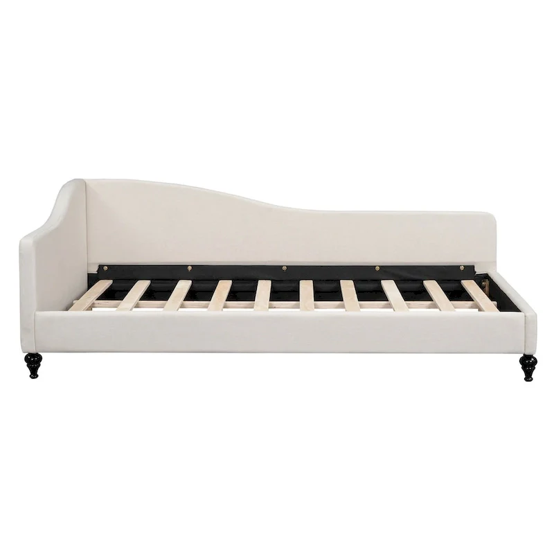 L-Shaped Linen Daybed with Solid Wood Legs