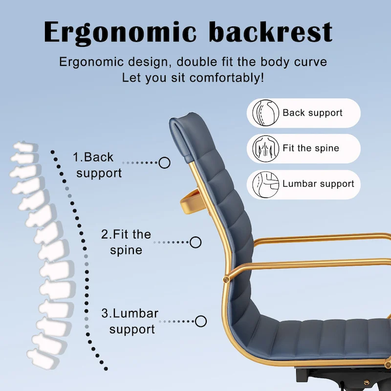 CAROCC Ribbed Computer Office Chair Swivel Lift tilt function Ergonomic Premium Leather Desk Armchair