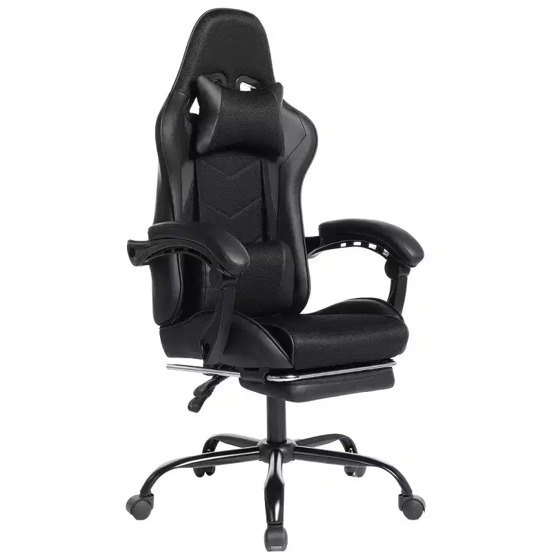 Black/Blue/Red/White PU Leather Reclining Gaming Chair with Footrest, Single Seat