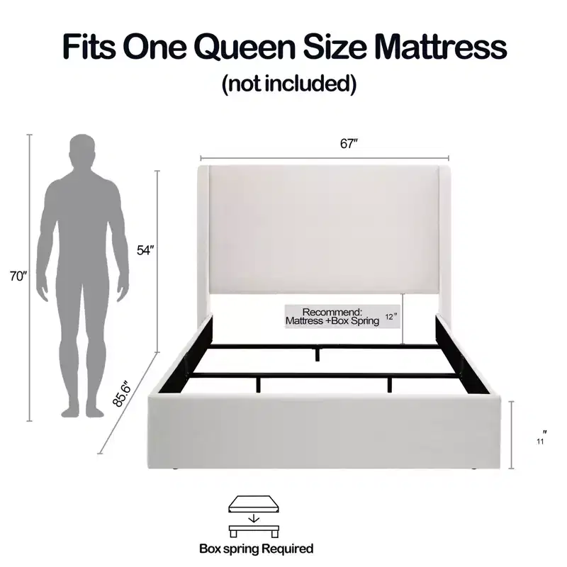 GDFStudio Petra Modern Chenille Upholstered Wingback Bed, Box Spring Required