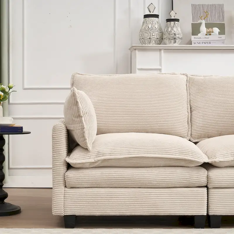 102 Velvet U-Shaped Sectional Sofa with Ottoman & Lumbar Pillows