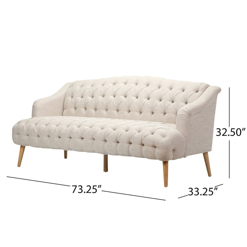 Modern 73.25 Button Tufted 3-Seater Sofa with Birch Legs