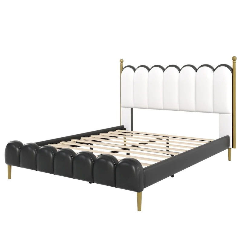 Christopher Knight Home - Leather Upholstered Bed with Headboard & Footboard, Solid Wood Slats & Legs, No Box Spring Needed