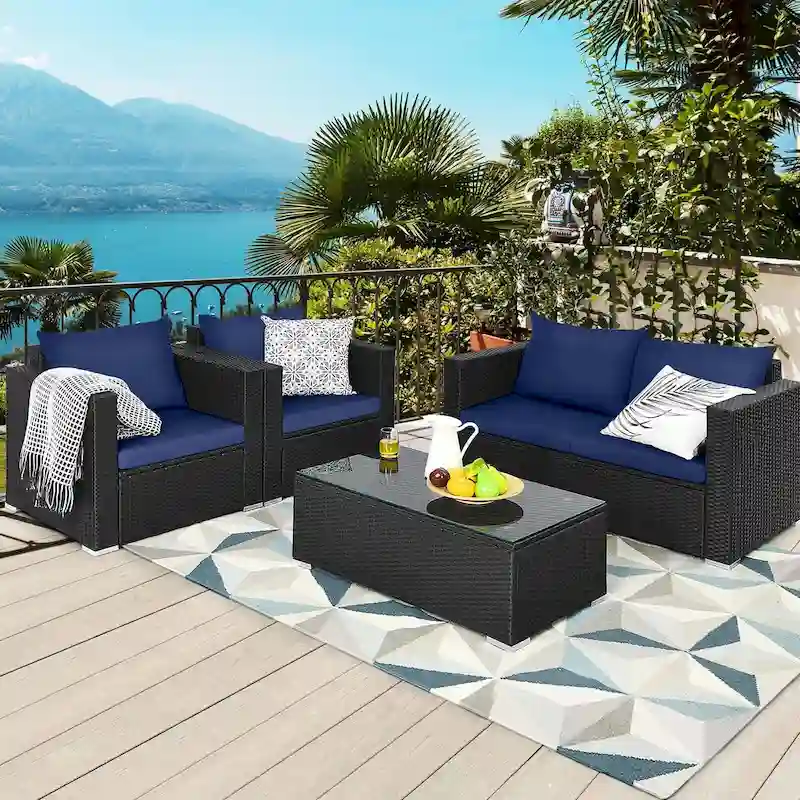 Costway 8 PCS Patio Rattan Furniture Set Cushioned Sofa Chair Coffee - See Details
