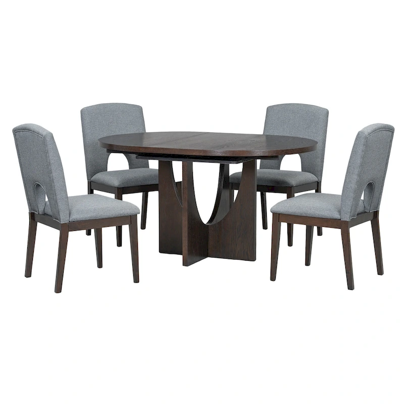 Modern 5-Piece Round Dining Table with 16.2 Removable Leaf