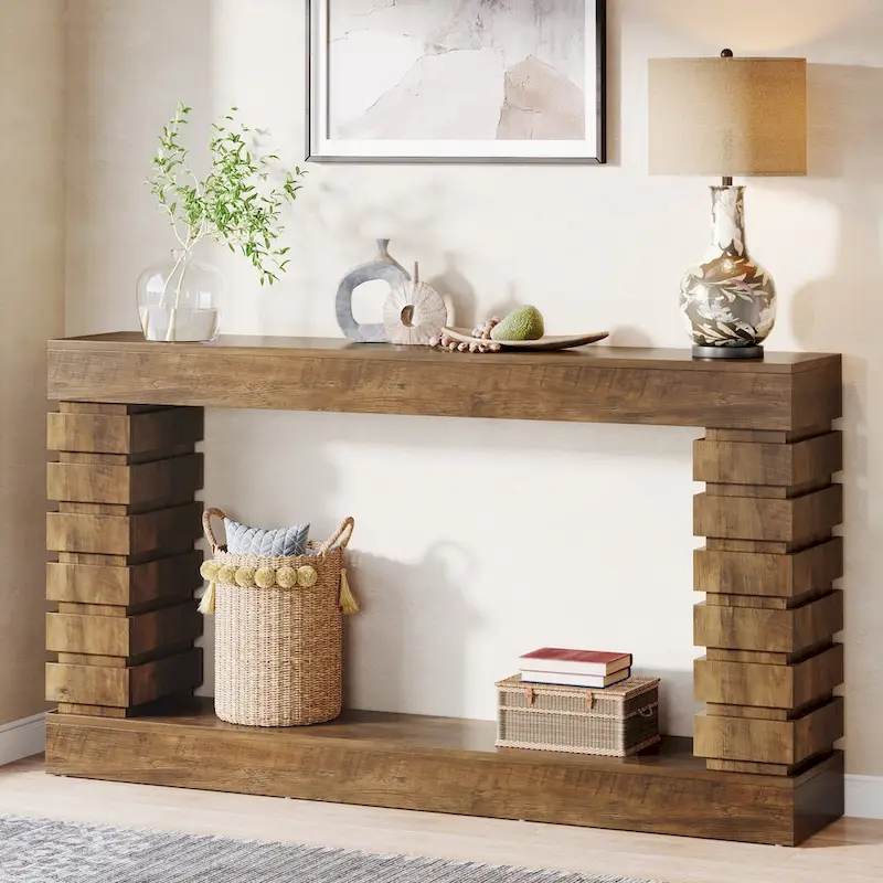 Vintage Long Console Table, Wood Entryway Table with Storage for Living Room