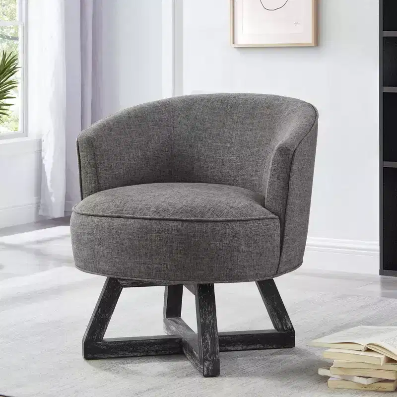 GDFStudio Glenn 360 Swivel Linen Upholstery Rubberwood Cross Base Chair
