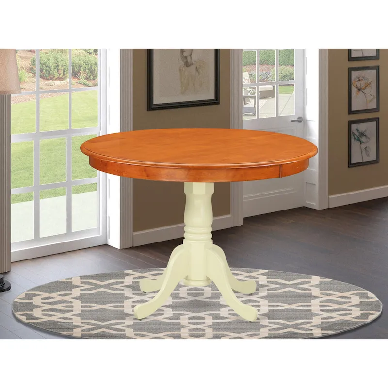 East West Furniture Hartland Kitchen Table - a Round Dining Table Top with Pedestal Base(Finish Options)