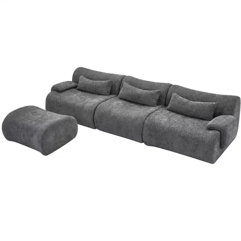 GDFStudio Yugi Modern 117 3-Seater Boneless Sectional Sofa with Curved Armrests and Streamlined Design
