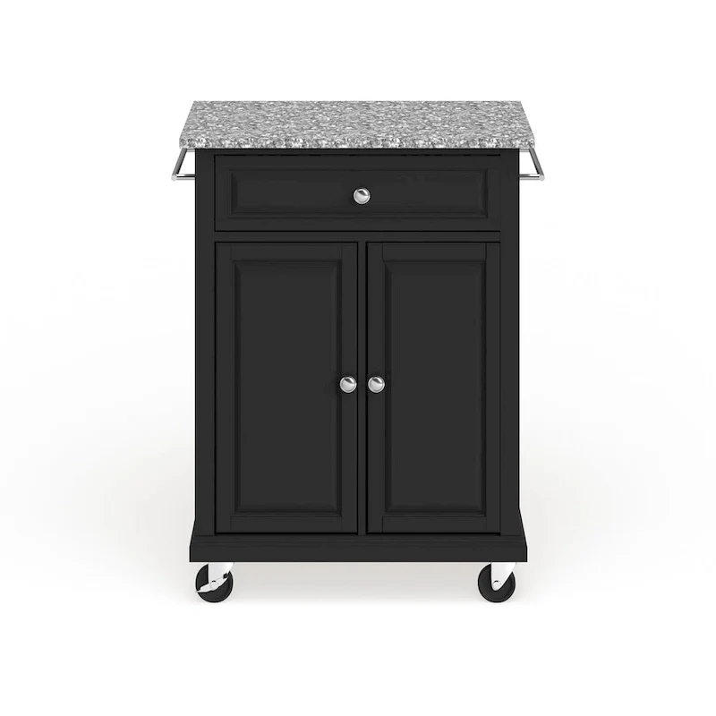 Compact Gray Granite Top Cart/ Island in Black Finish - 18d x 31w x 35.5h