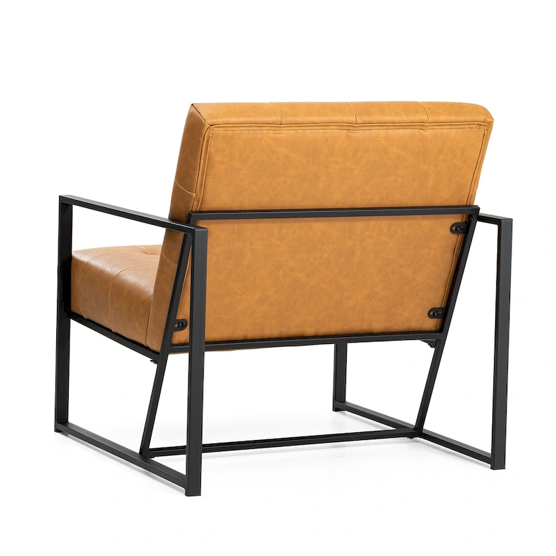 Glitzhome 29.50W Mid-Century PU Leather Tufted Accent Chair - 29.5W x 30.5H x 29.25D