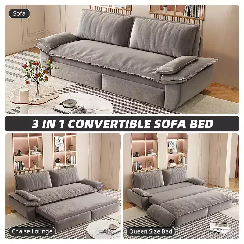 Whisen 3-in-1 Queen Velvet Sleeper Pull Out Sofa Bed, Convertible Loveseat Sofa Couch