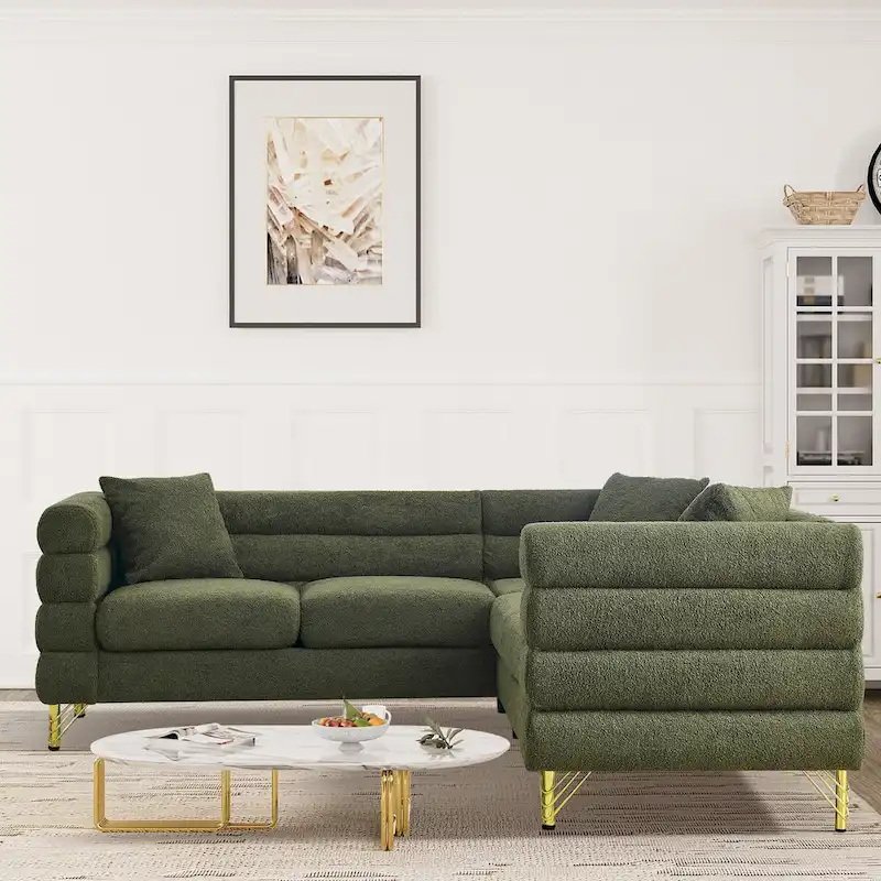 Ouyessir Teddy Fabric Modern Sectional Sofa Sets L-Shape/2/3/4 Seater Sofa Couch with Pillows