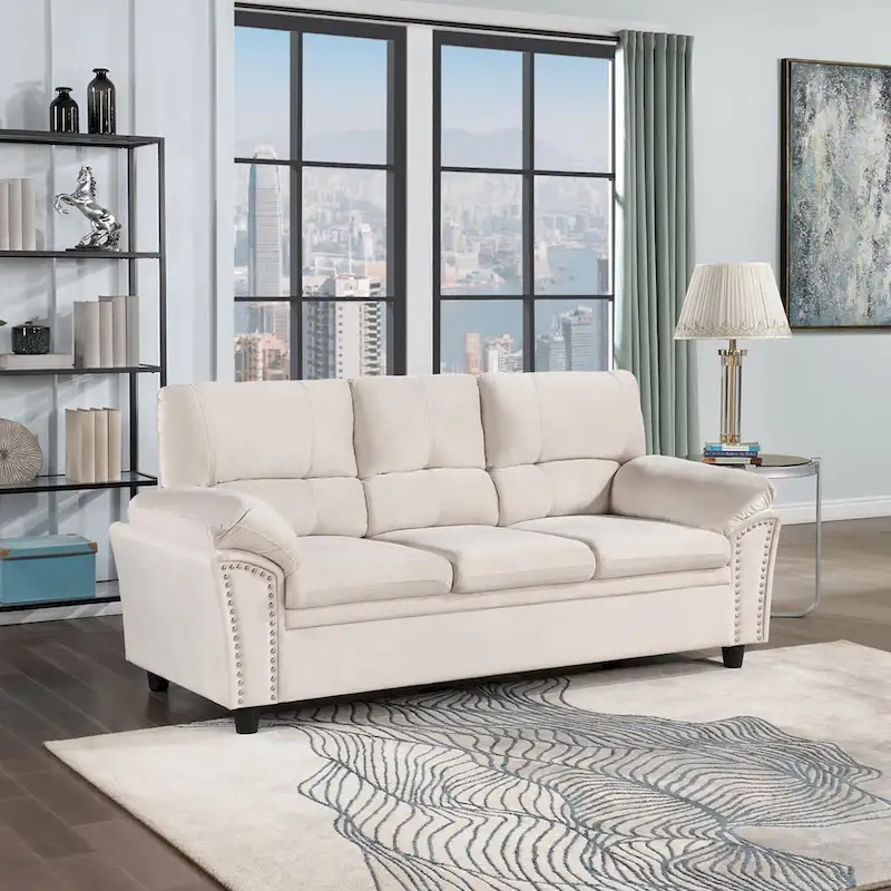 Mid-century Modern Upholstered Velvet Sofa Set with Armchair, Loveseat, 3-Seater Sofa