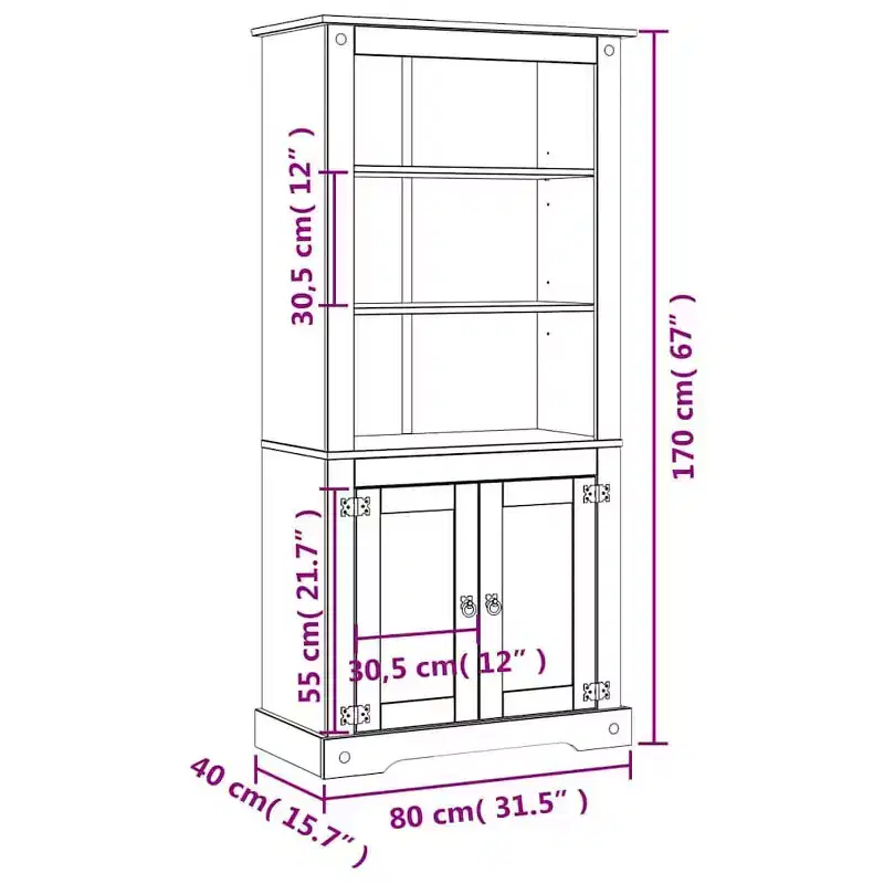 Side Cabinet Brown Solid Pine Wood 31.5x15.7x66.9 in