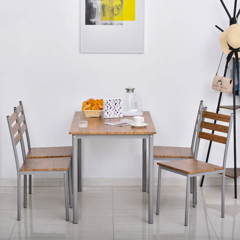 HOMCOM Modern 5-Piece Wooden Dining Kitchen table set 1 Table 4 Chairs Metal legs