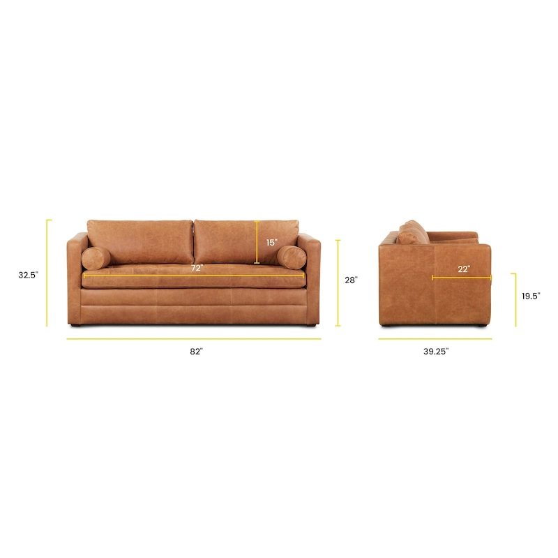 Poly & Bark Napa 82 Leather Pull-Out Convertible Sleeper Sofa - Full Grain Genuine Italian Leather