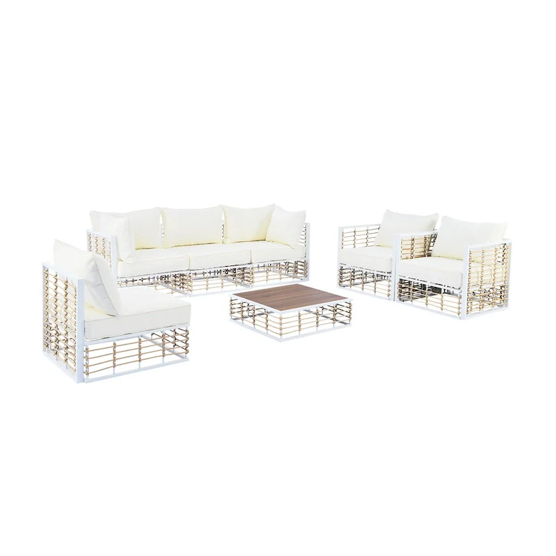 7 Piece Patio Furniture Set, All-Weather Conversation Furniture Set, Patio Sectional Sofa Set with Cushions and Coffee Table