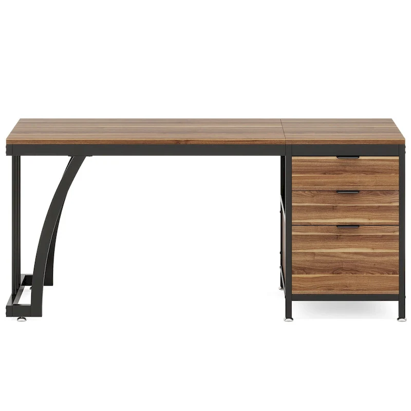 59-inch Wood/ Metal Computer Desk Writing Table with 3 Reversible Drawers