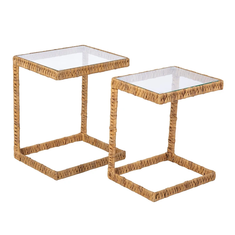 SEI Furniture Ivyside Coastal Natural Woven Fiber Glass End Nesting C Tables