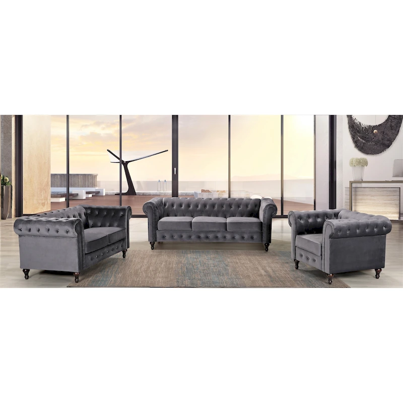 Brooks Classic Chesterfield 3-Piece Living Room Set-Chair Loveseat & Sofa