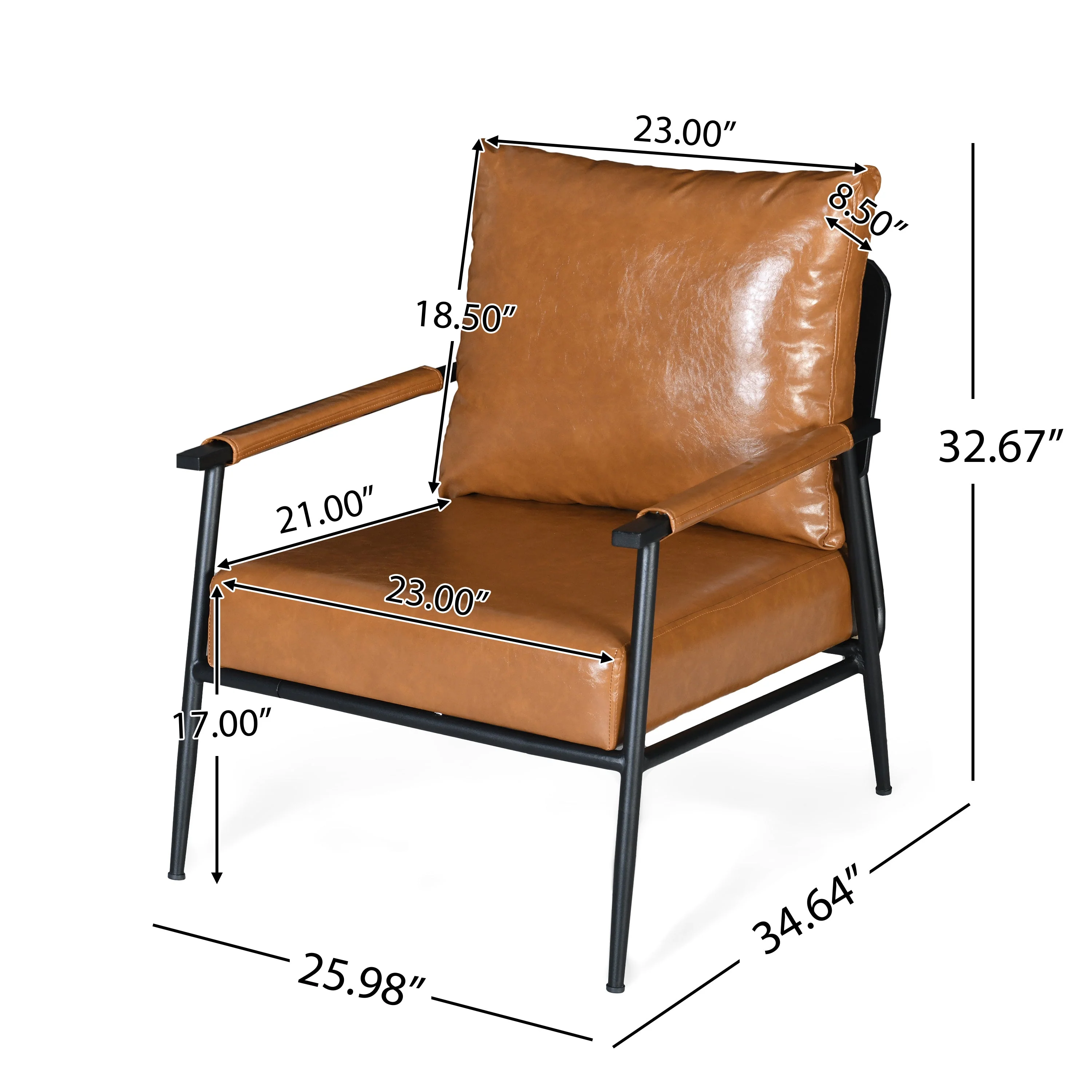 Mid-Century Modern Faux Leather Accent Chair, Brown