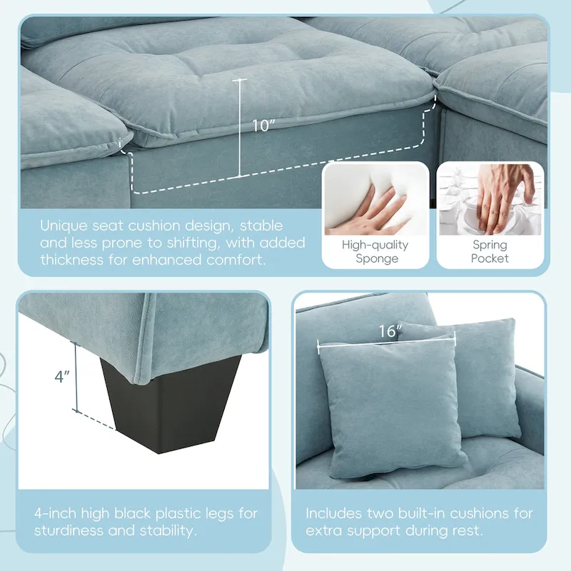 100*59 Convertible Sectional Sofa,L-shaped Reversible Couch Set with Free Pillows,4 Seat Sleeper Sofa with Ottoman