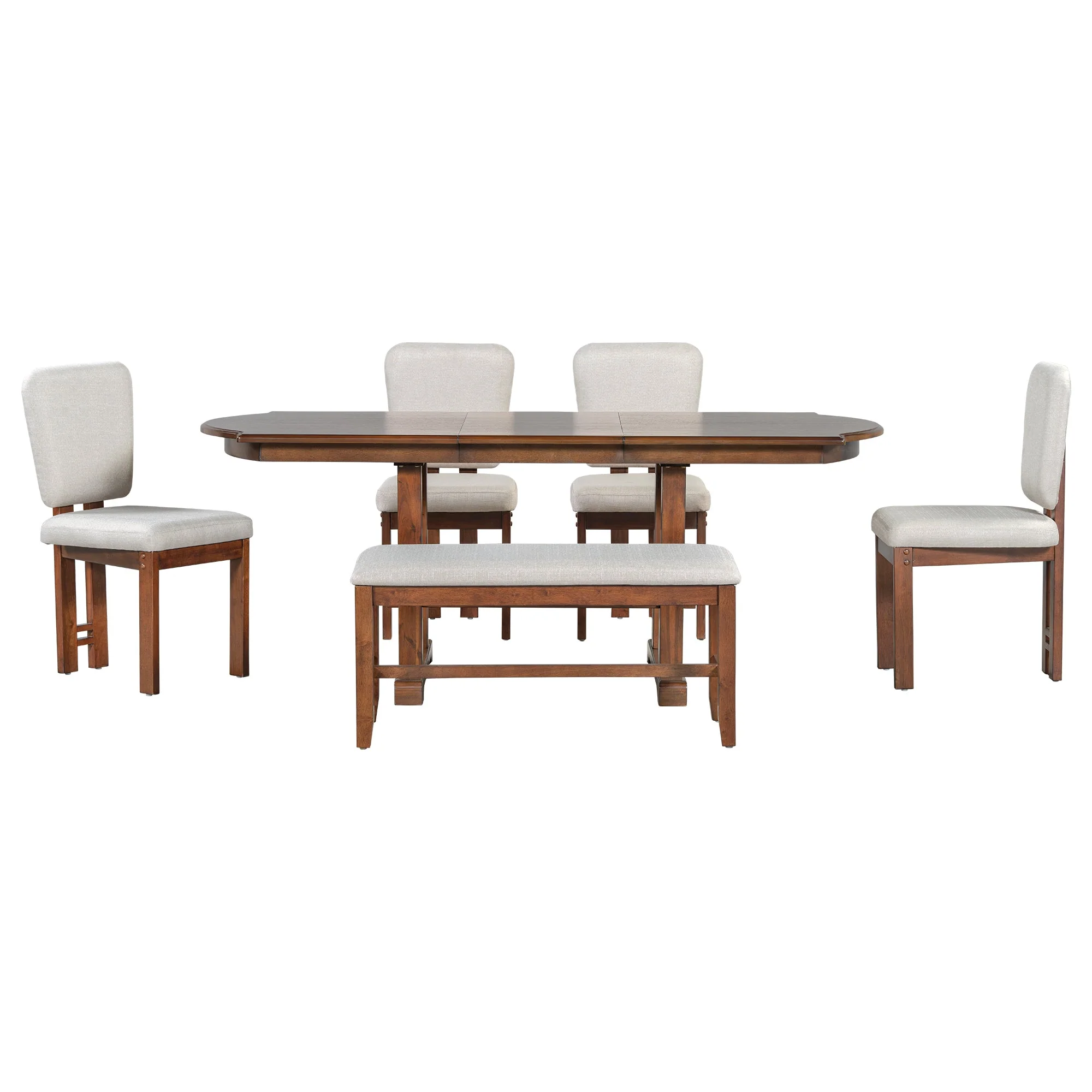 Traditional Farmhouse 6 Pieces 78 Extendable Dining Table Set with Bench