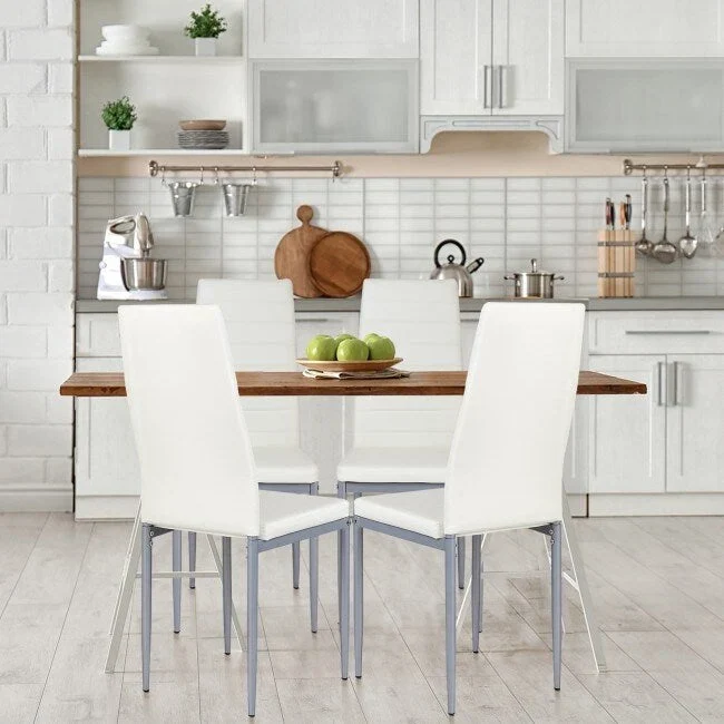 4 Pieces PVC Elegant Design Leather Dining Chairs with Solid Metal Legs - 16.0 x 20.0 x 38.5 (W x D x H)