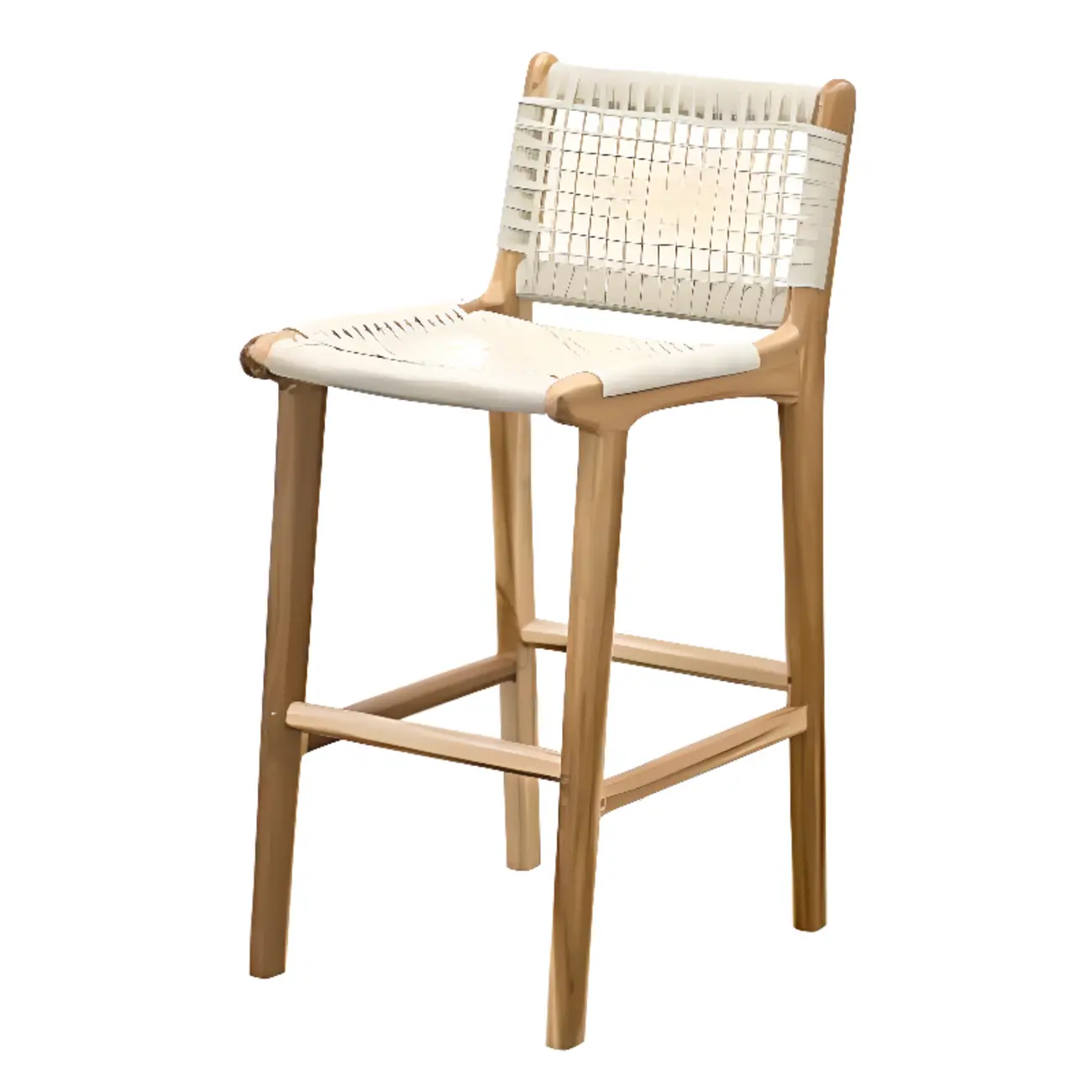 Rustic Wood Wicker Seat Counter Bar Stools with Back