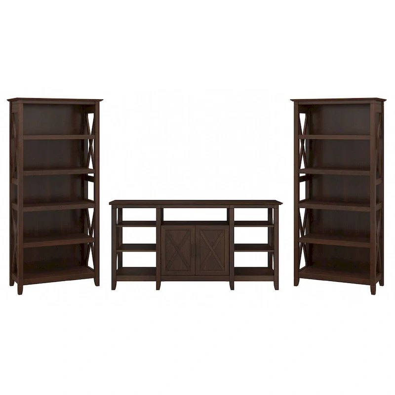 Tall Farmhouse TV Stand with 2 Bookcases by Bush Furniture