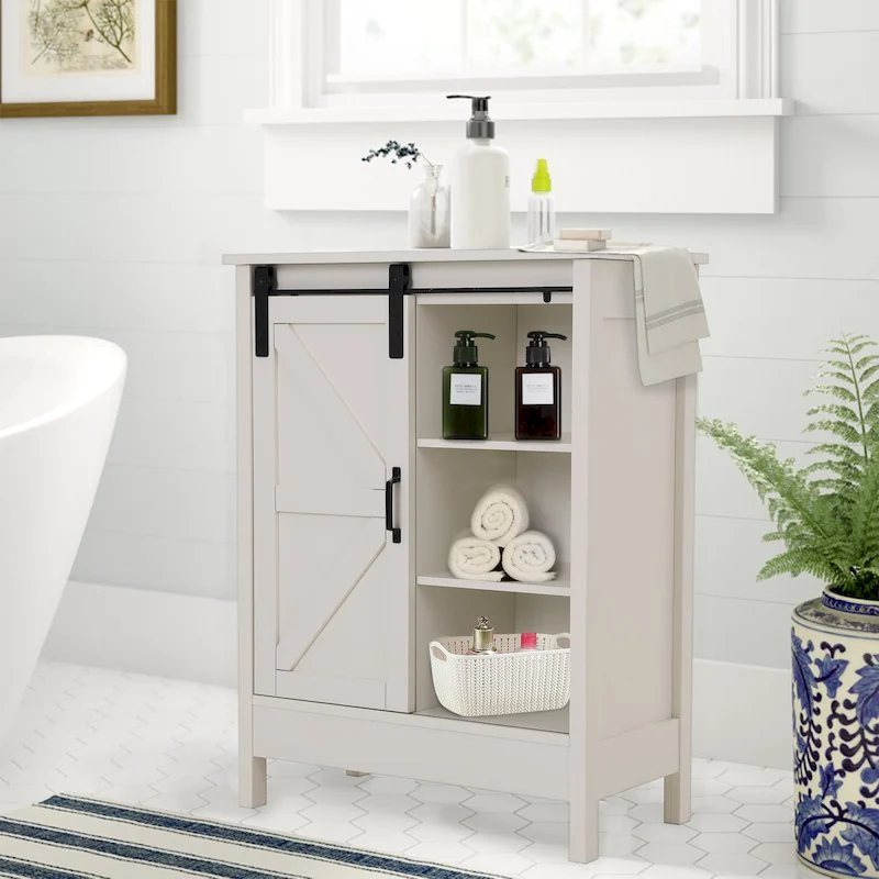 Farmhouse Floor Bathroom Storage Cabinet with Sliding Barn Door