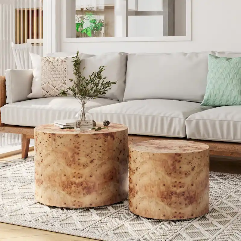 Set of 2 Modern Wooden Nesting Round Coffee Table