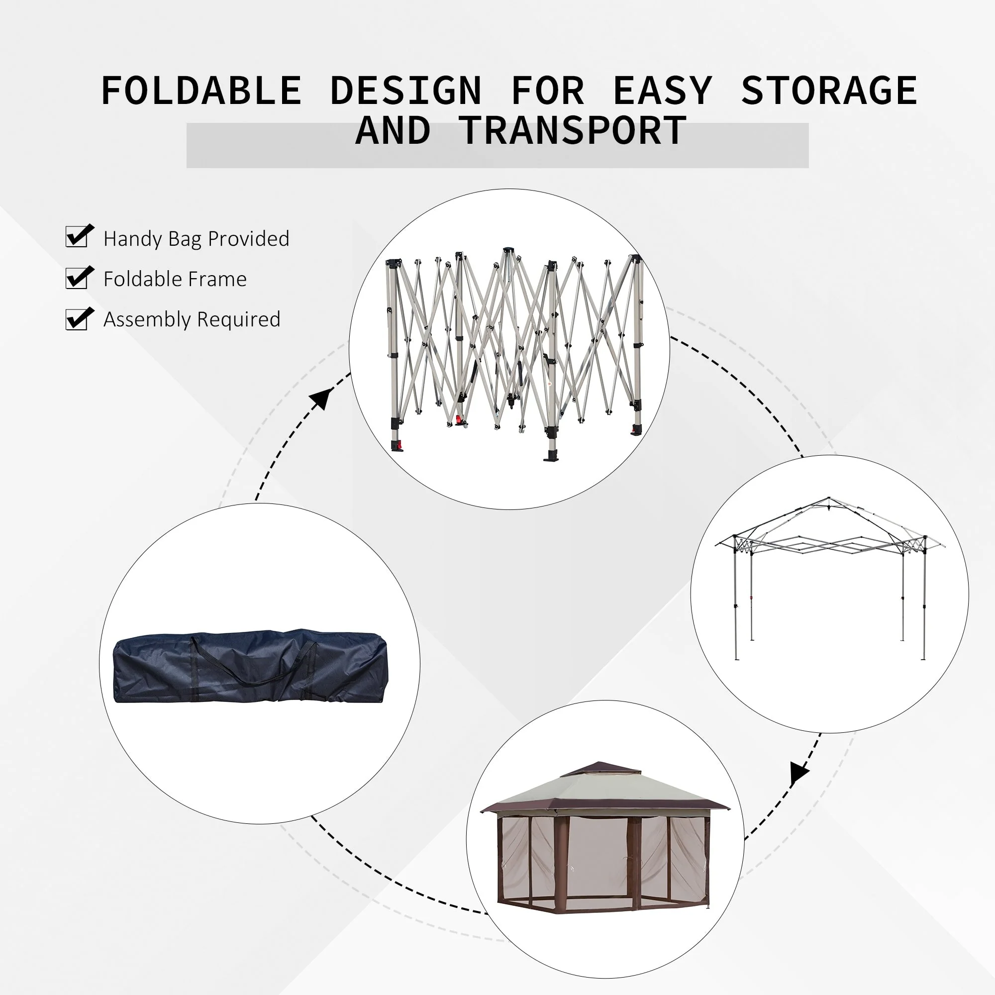 Outsunny 12' x 12' Pop Up Canopy Sun Shade Instant Tent Folding with Mesh Sidewall Netting, 3-Level Adjustable Height