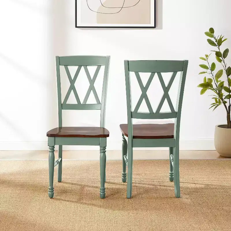 Crosley Shelby 2pc Dining Chair Set Distressed Teal: Rubberwood Frame, Armless Design, 250lb Capacity