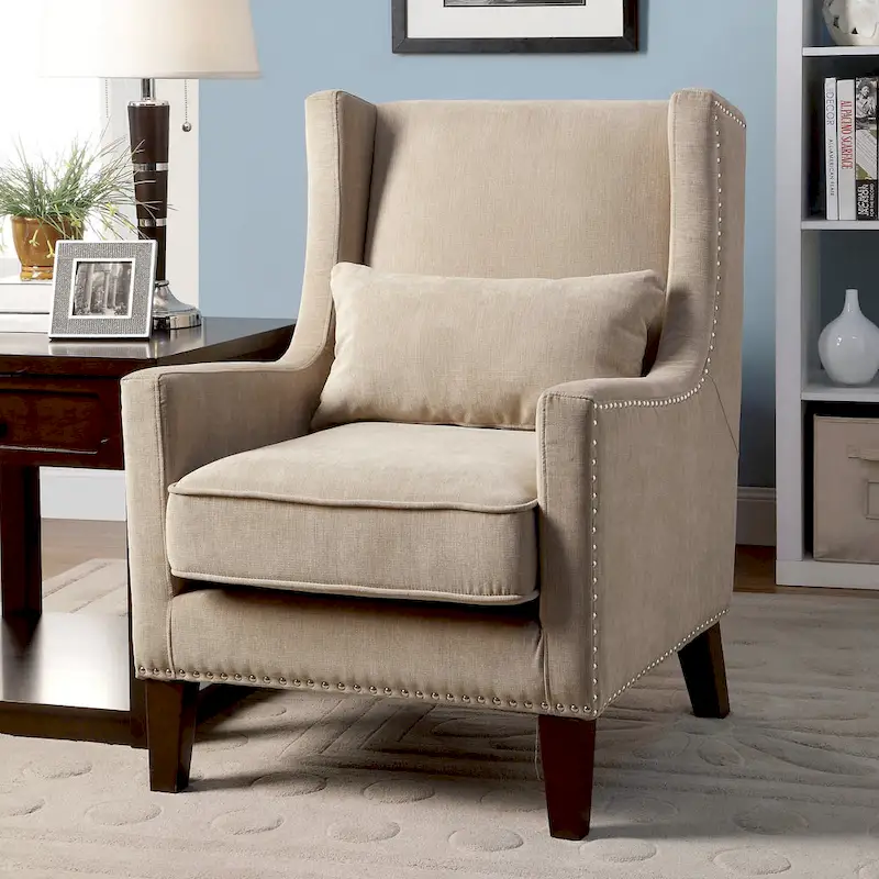 Modern Flannel Upholstered Chair with Rivet Accents