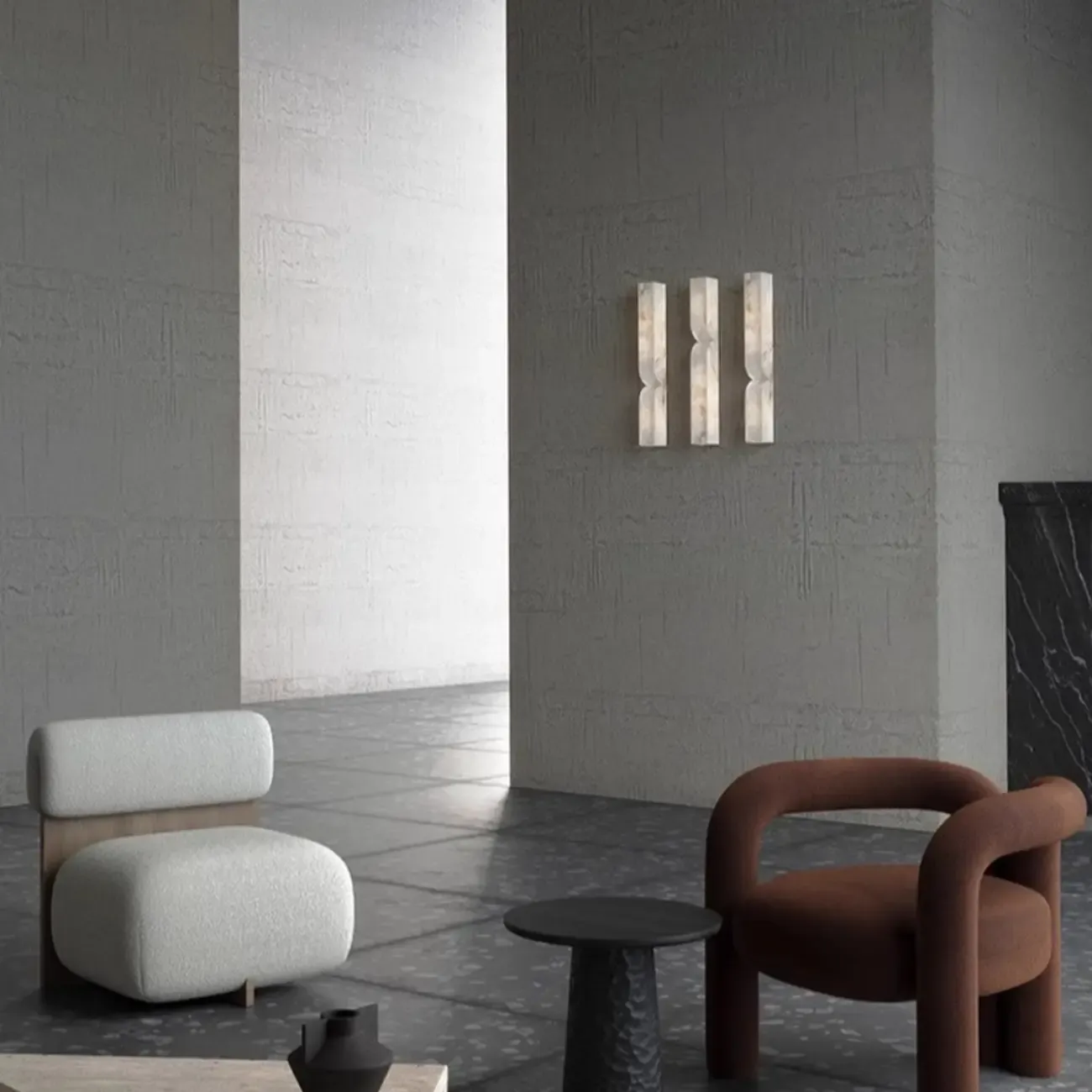 Art Deco 2-Light Curved Solid Alabaster Wall Sconce