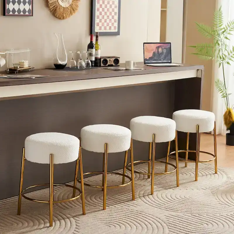Beige+Gold Modern 20  Barstools (Set of 2)