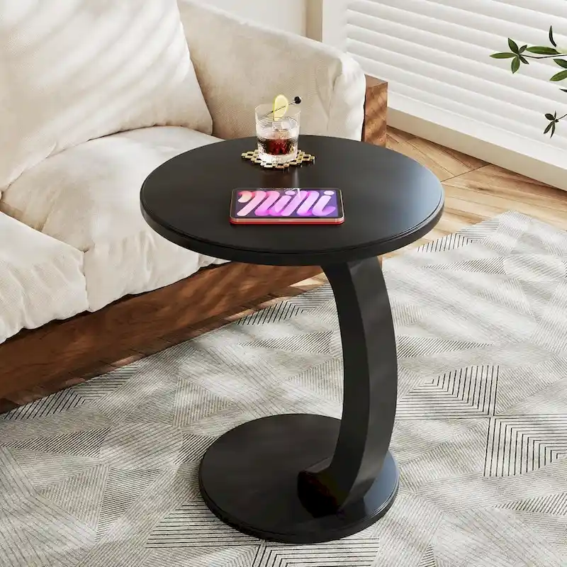 Wooden C-Shaped End Table