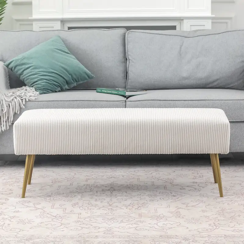 Adeco 43 Inch Velvet Bench Bed End Entryway Bench with Gold Legs