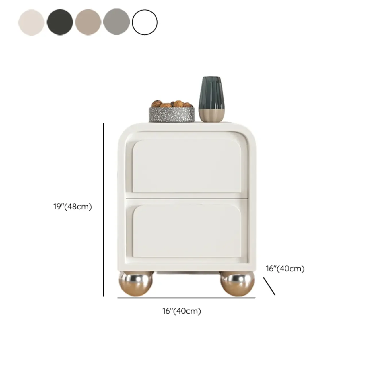 Narrow Off-White Faux Leather 2 Drawers Nightstand