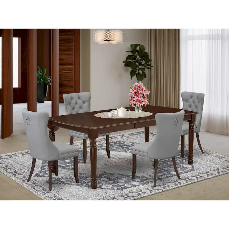 Dining Table and Chair Set — Includes a rectangular solid wood dining table and upholstered dining chairs, Mahogany Finish (Optional Components)